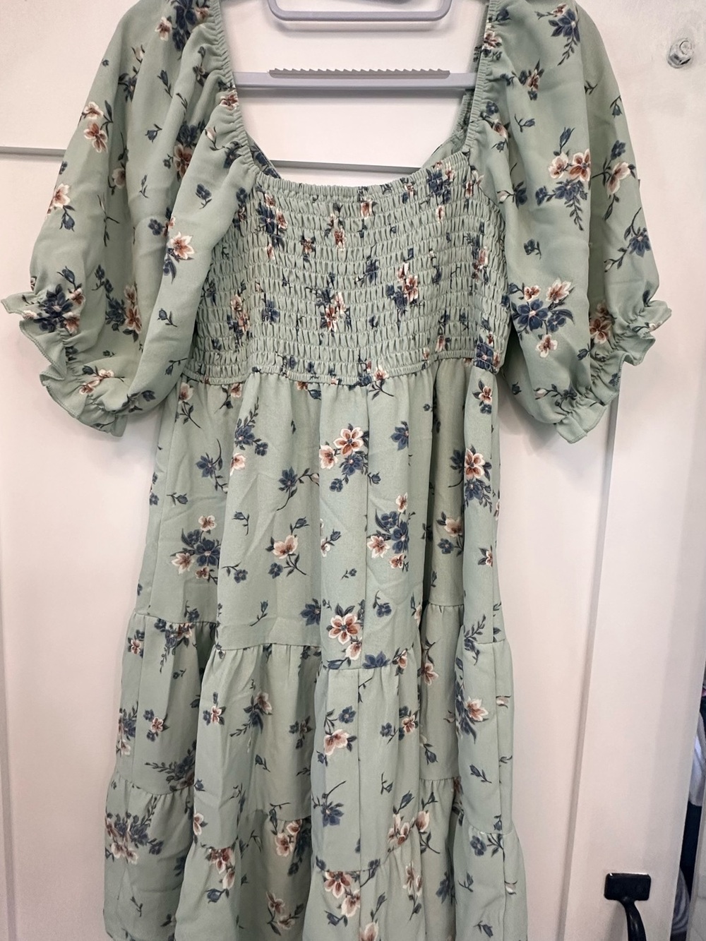 Inspired Hearts Mint Floral Puff-Sleeve Mini Dress - Picture 2 of 5